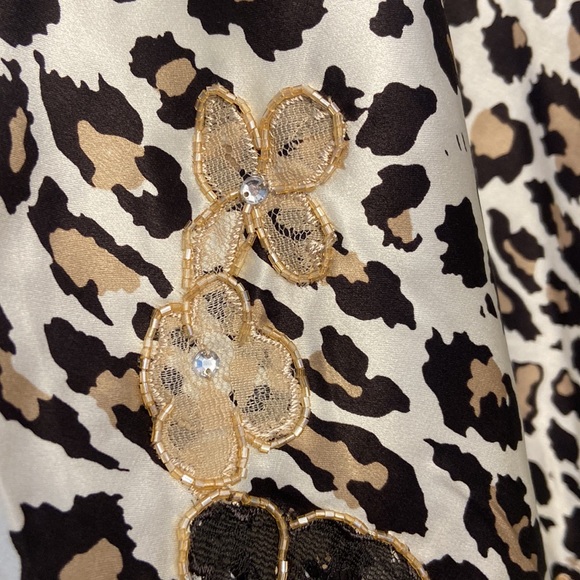 Y2K leopard silk slip skirt midi animal print beaded embroidery large NY&Co - Picture 5 of 15